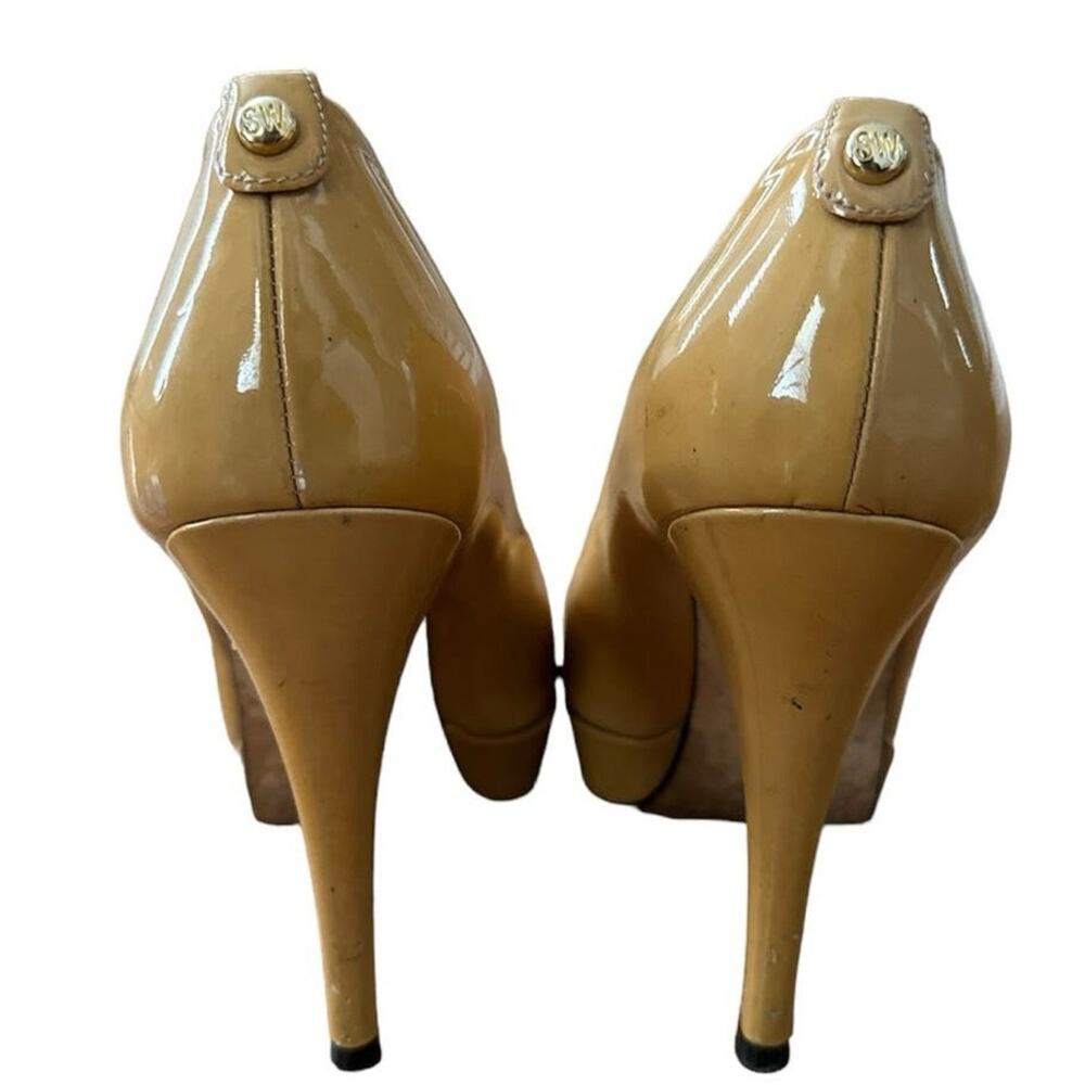 Stuart Weitzman Peep Toe Genuine Patent Leather Platform Heels  4.5” Size 7 - Picture 4 of 11